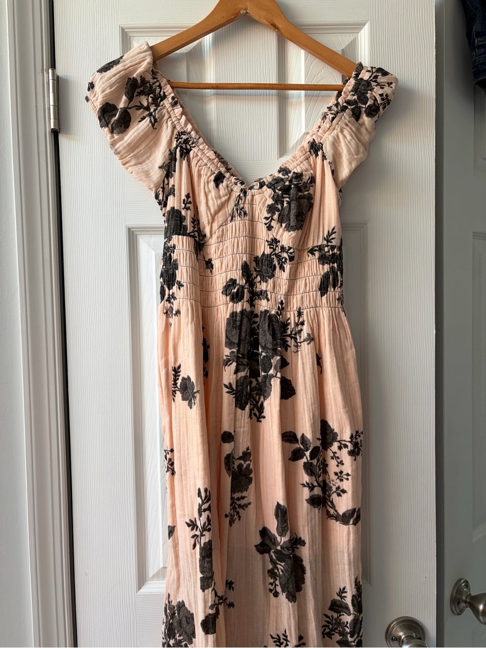 Free People Peach Floral Maxi Dress with Ruffle Sleeves
